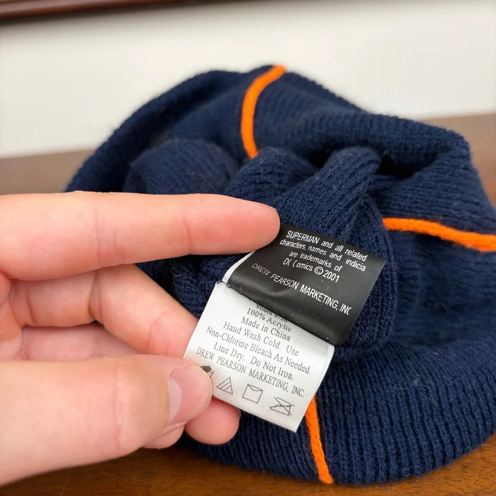 Warner Bros Superman Beanie Youth‎ One Size Blue Orange Vintage 2001 DC Comics